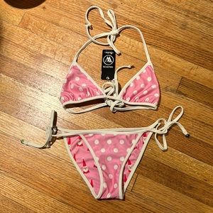 WildFox pink string bikini reversible polka dot or santa